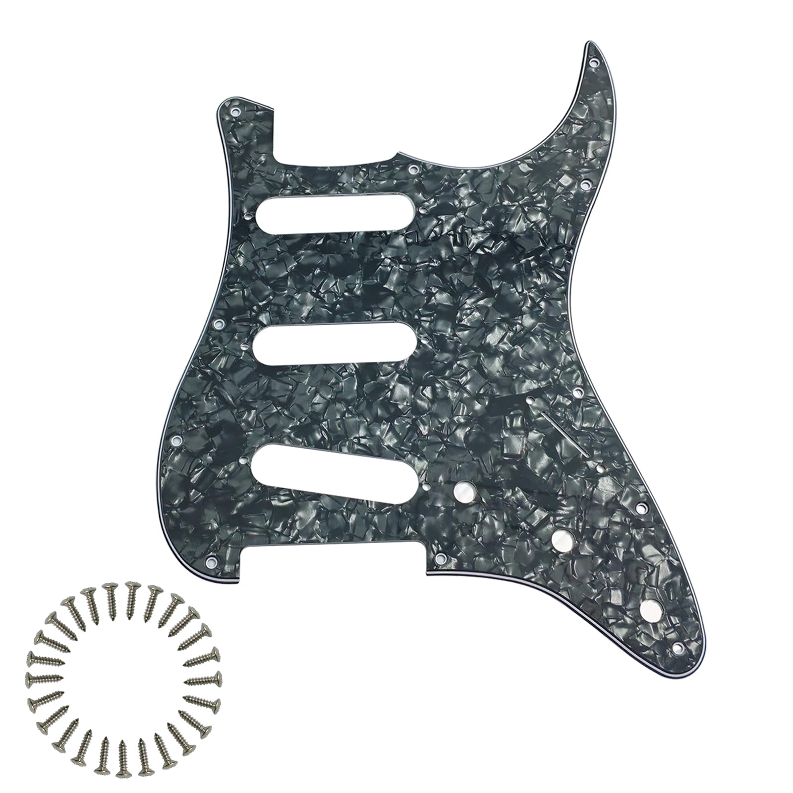 SSS 11Hole Strat Pickguard for Fender Stratocaster,Black Pearl 4Ply