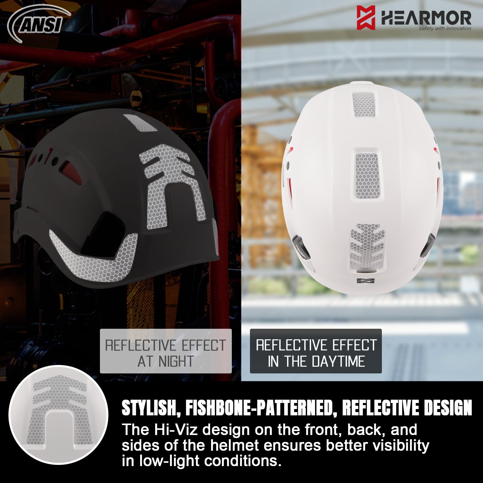 HEARMOR Casco protettivo per caschi da cantiere, EN 397, casco da lavoro ventilato per adulti, sistema a cricchetto regolabile con visiera opzionale trasparente e fumo