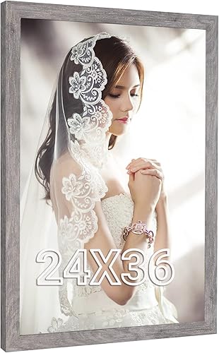Vista 26 de Marco gris rústico de 18 x 24 pulgadas, marco para póster de 18 x 24 pulgadas, color gris envejecido, grande, retro, natural, 24 x 18 pulgadas