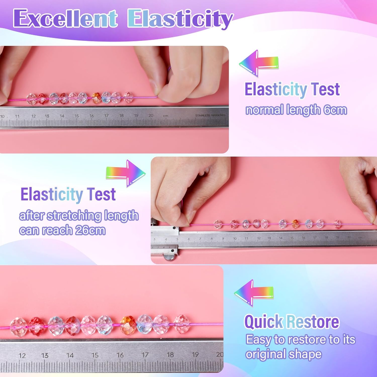 1mm x 100m Rainbow Elastic String for Bracelets, Durable Bracelet String,Suitable for DIY Jewelry Making, Bracelets, Necklaces, Crafts, Decorations (Corloful)