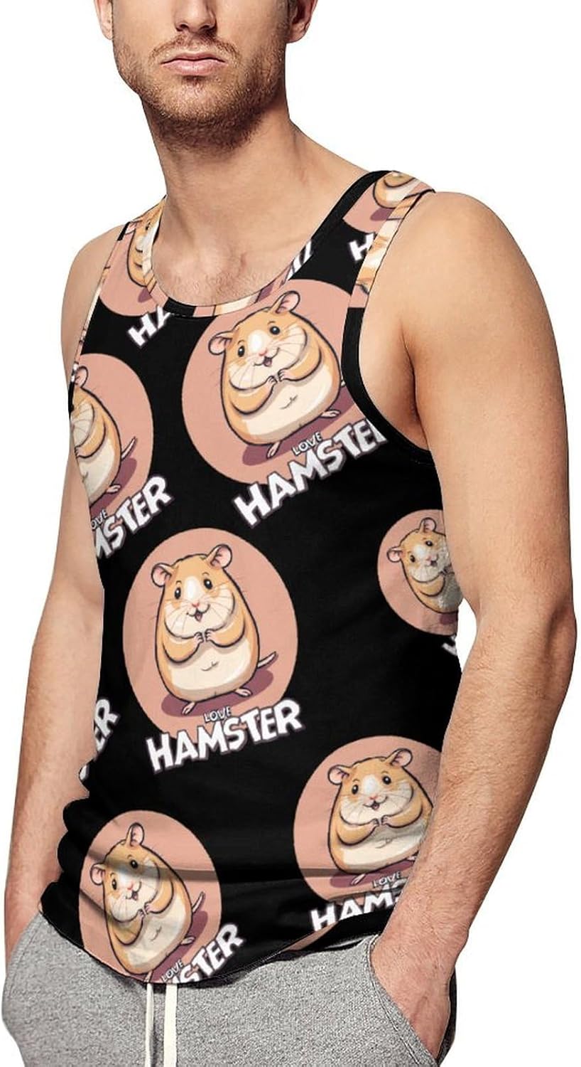 I Love Hamster Men's Tank Top Sleeveless Muscle Shirts Vest Beach T Shirts for Workout Gym