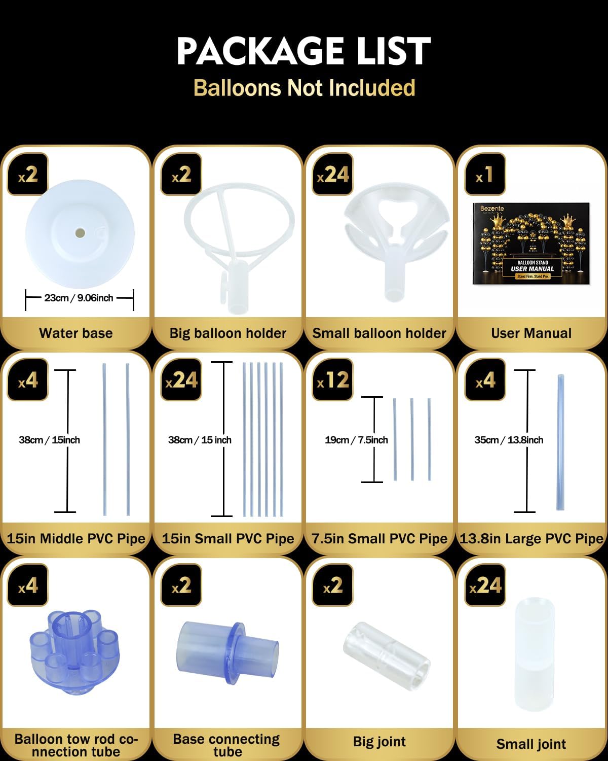 Bezente Pro Series Balloon Column Kit Set of 2, 5ft Floor Balloon Tower with Stand, Base and Pole, Reusable Backdrop Decoration for Birthday Wedding Baby Shower Bachelorette Parties(No Balloon)