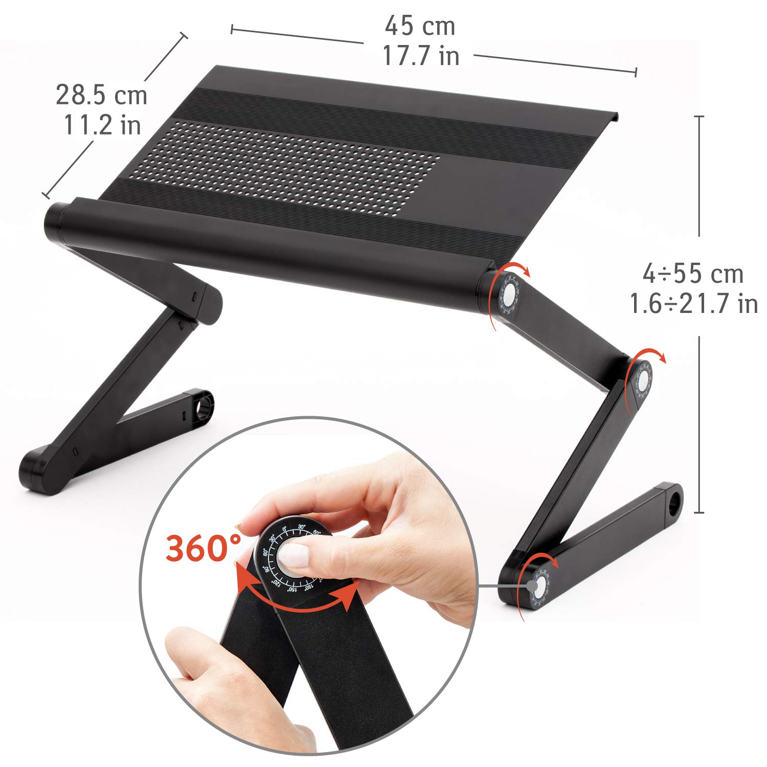 WonderWorker Nobel Scrivania ergonomica per laptop extra larga, Tavolino porta PC Supporto PC portatile e regolabile, Vassoio da letto, Base di raffreddamento portatile, Nero