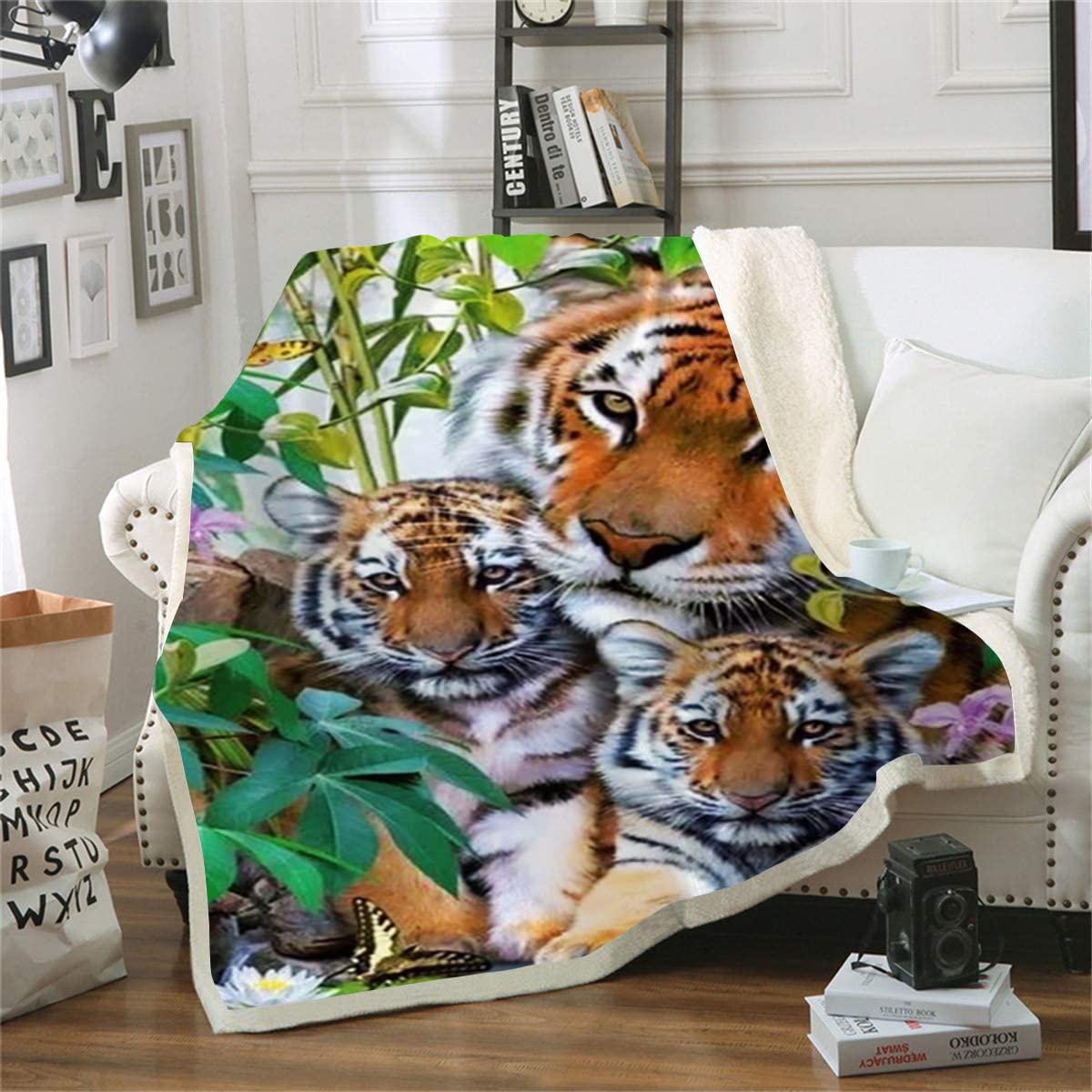 Couverture tigre en peluche 130x150cm pour canapé