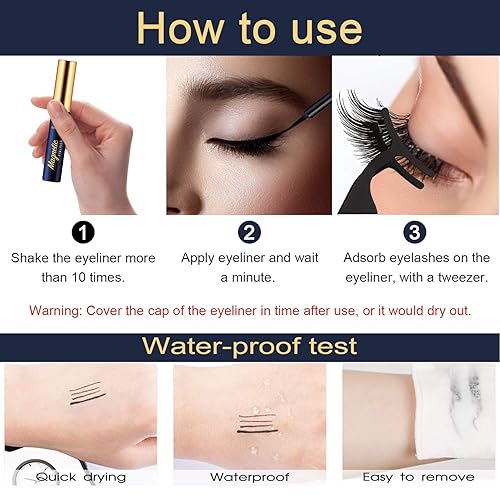 Miniatura 5 de Pestañas magnéticas con kit de delineador de ojos, pestañas magnéticas de aspecto natural, mejoradas de larga duración, 10 pares de pestañas