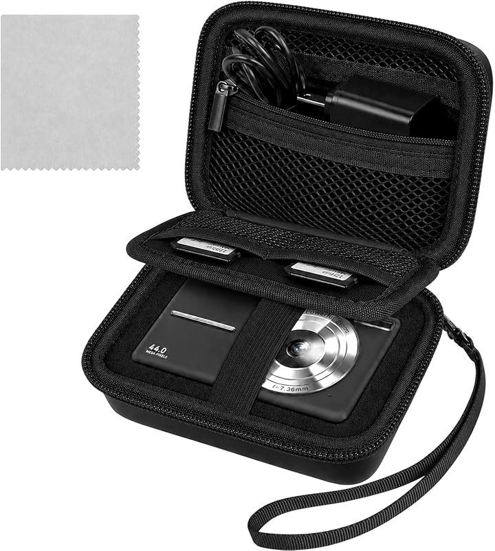 Comecase Camera Case for Kodak PIXPRO FZ55/FZ45, 2 SD Card Slots, Jet Black | Hard EVA Shell, Padded Divider and 2 SD Card Slots Organize a Compact Camera, Charger and Cable for Travel. Case Only.