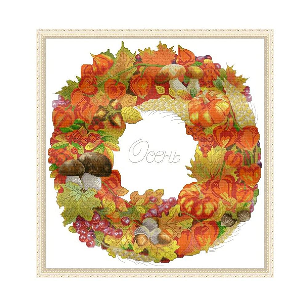 Amiiba Wreath Stamped Cross Stitch Kits, Christmas Fruit Diy 11Ct 22.1X24.5 Inch (Wreath)