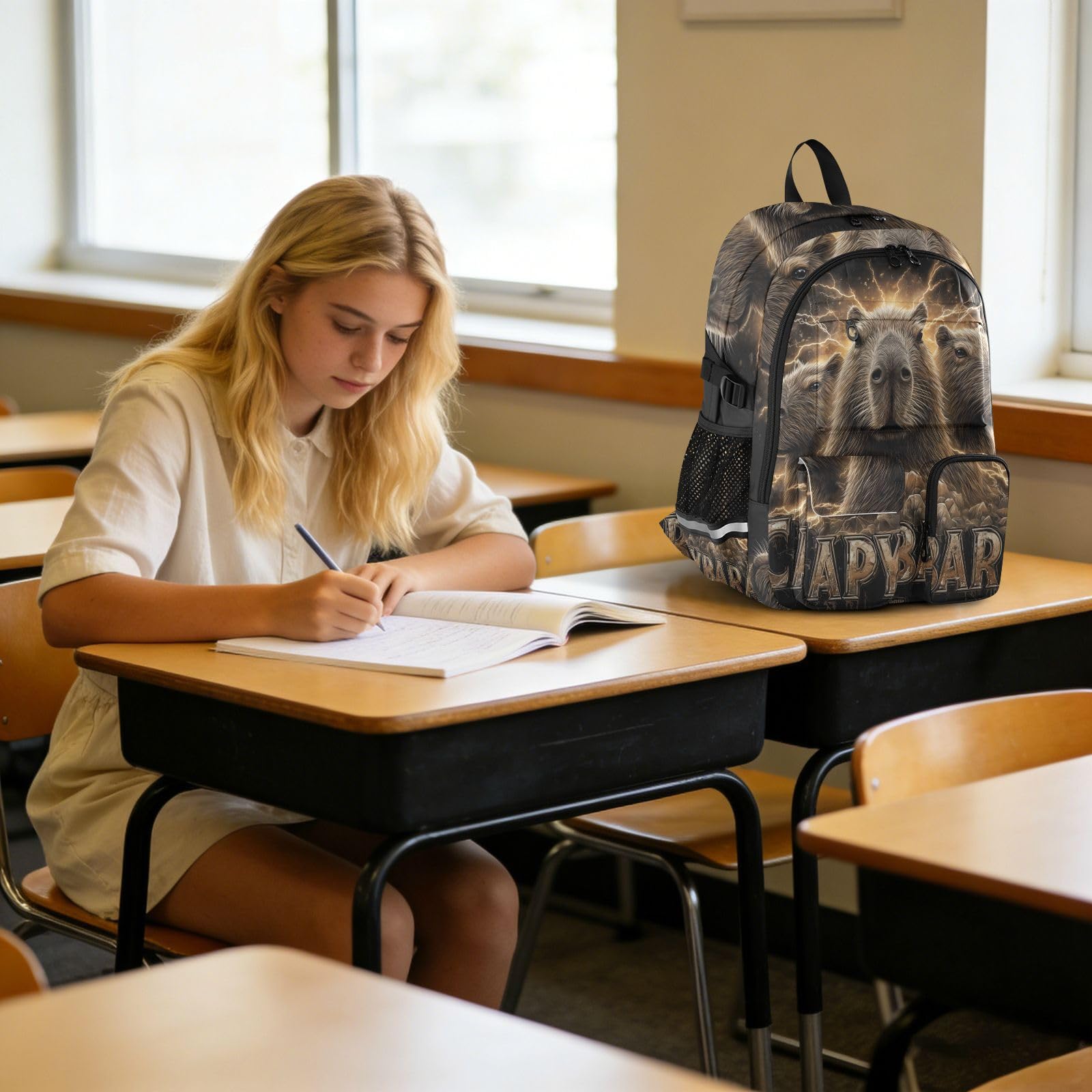 Trzy kapibary Heavy Metal 80s duży plecak podróżny dla mężczyzn kobiet trzy kapibary ciężki metal lata 80. praca na uczelnię szkolna torba na książki 44,5 cm torby robocze dla dorosłych