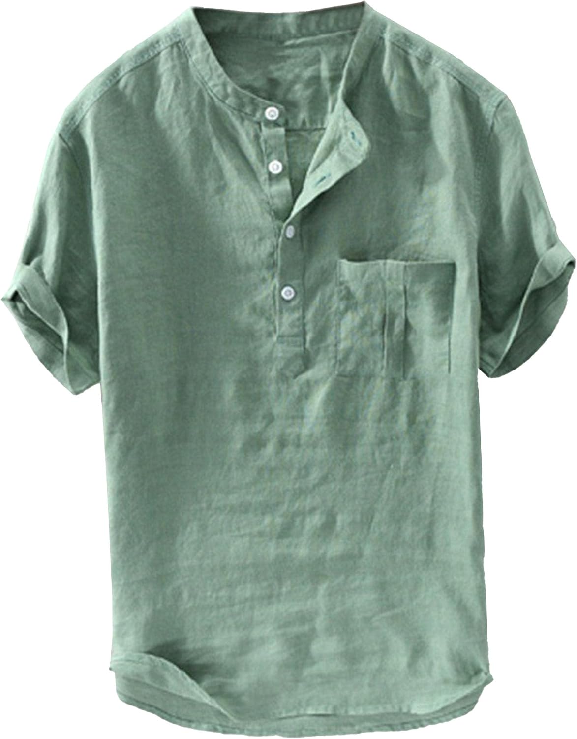 Men's Summer Casual Henley T-Shirts Cotton Linen Short Sleeve Shirt for Men Lightweight Breathable Beach Tops