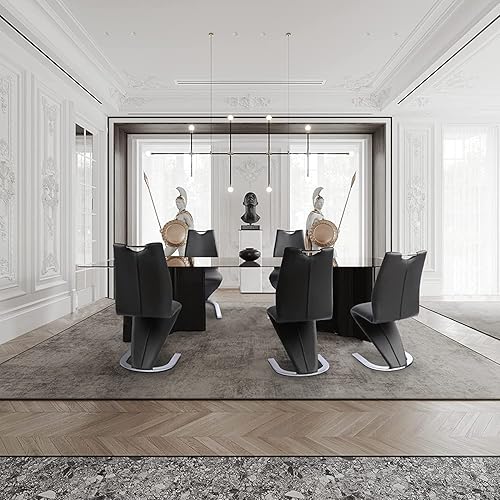 Miniatura 8 de Mermaid Dining Chairs Set of 4, Modern Kitchen Dining Room Armless Upholstered Side Chairs with PU Leather Cushion Seat and Sturdy Metal Legs (4