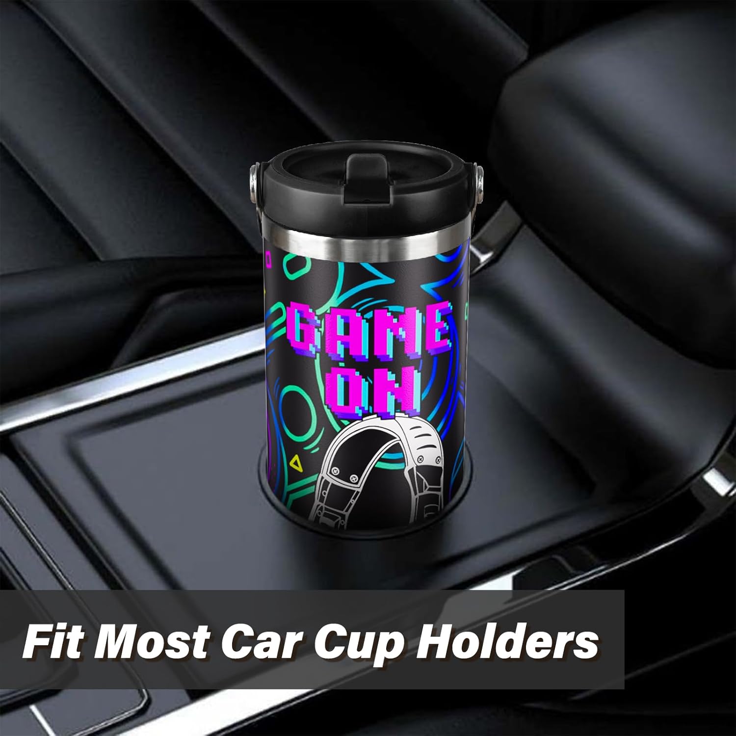 Game Tumbler with Handle, 30oz Gamer Water Bottle Cup with Lid and Straw, Gaming Travel Coffee Mugs, Birthday Gifts for Game Lover