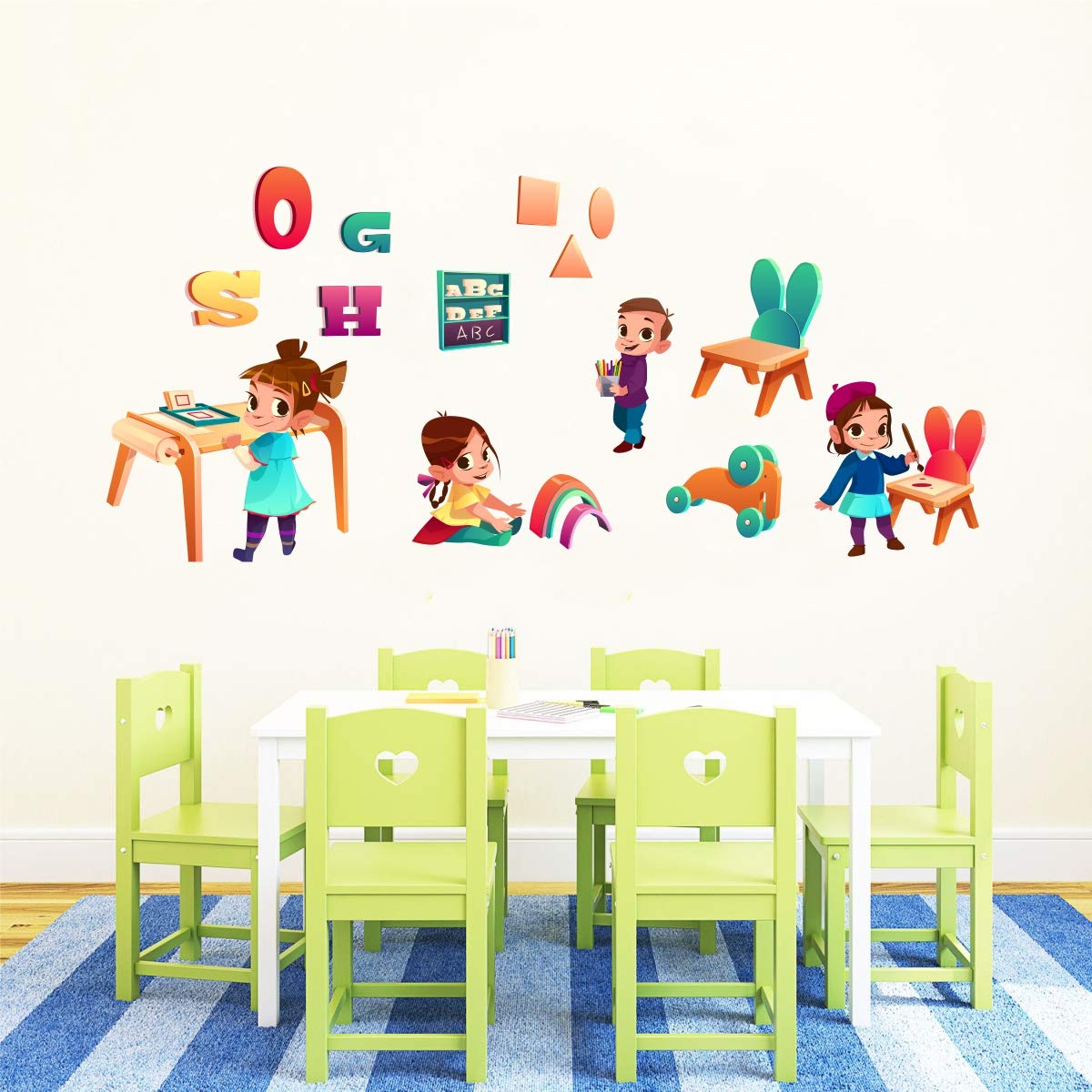 Decal O Decal Kids Playing in Play School Wall Stickers (PVC Vinyl,Multicolour)