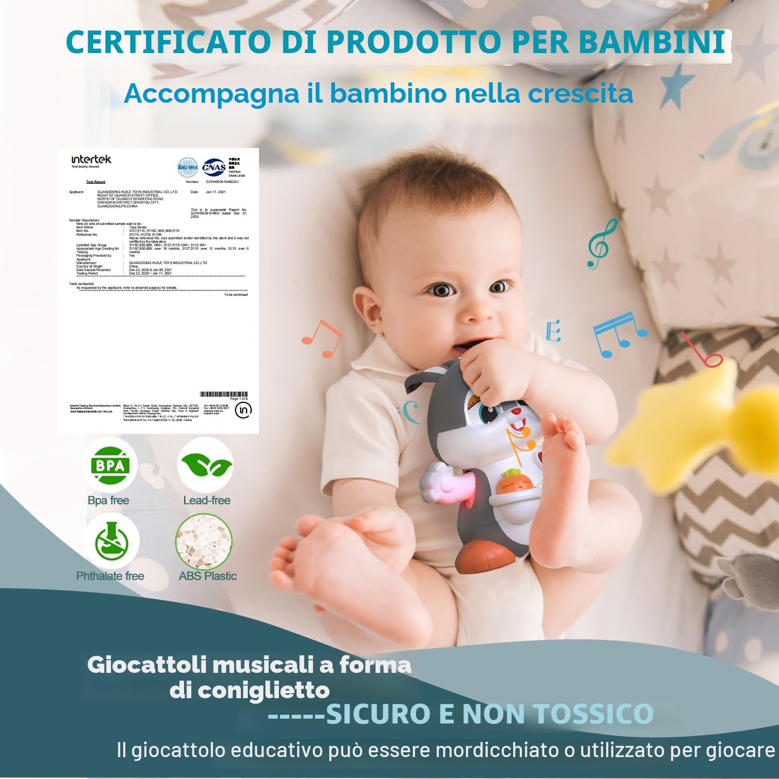 MOONTOY Giochi Musicali per Neonati, Coniglio Strisciante Interattivi con Musica e Luce,Natale Regalo Bambini 1 2 Anni 6 7 8 9 10 11 12 18 Mesi (HA9991)