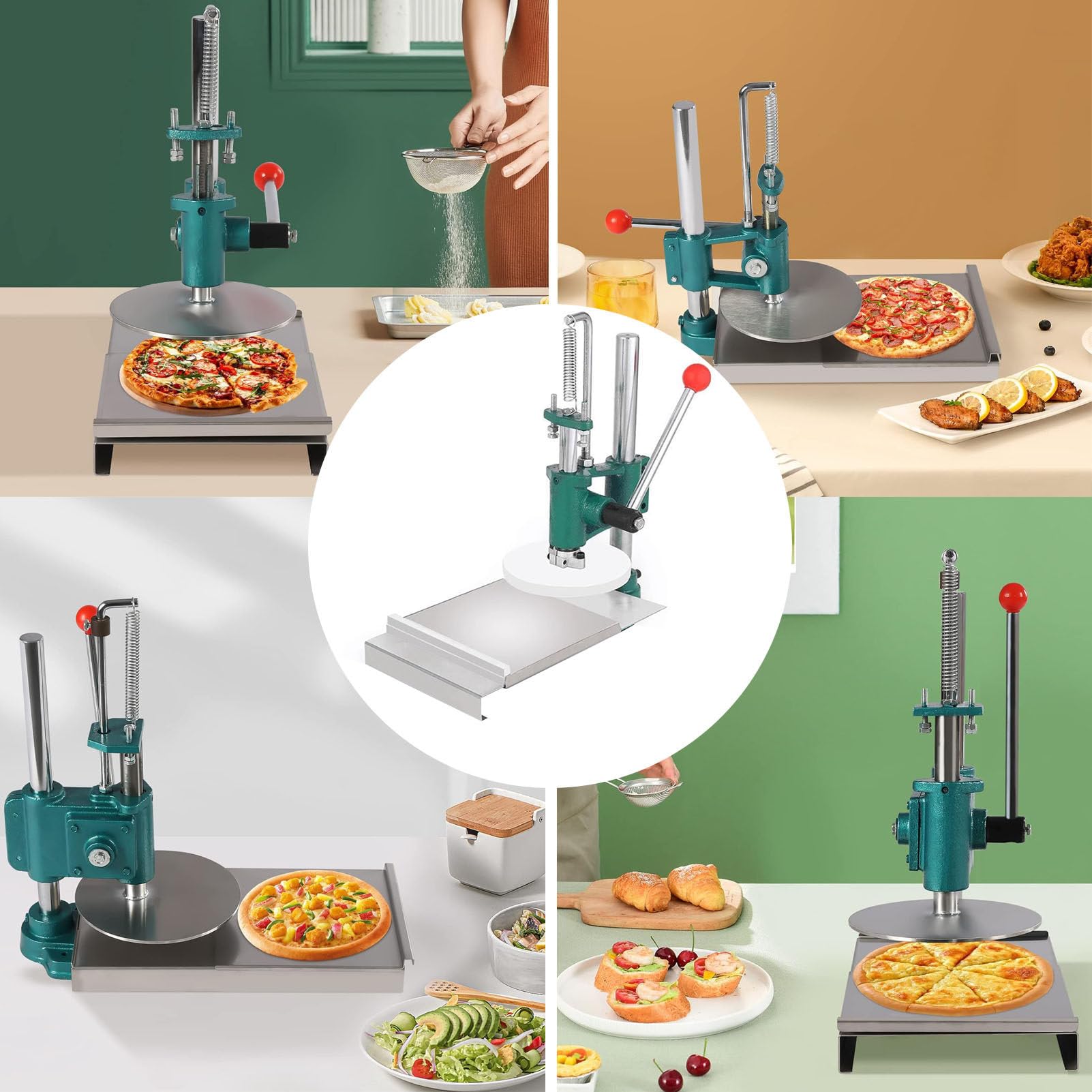 Pressa per impasto, portatile, in acciaio inox, per torte a mano, polpettone, croste di pizza e rotoli morbidi