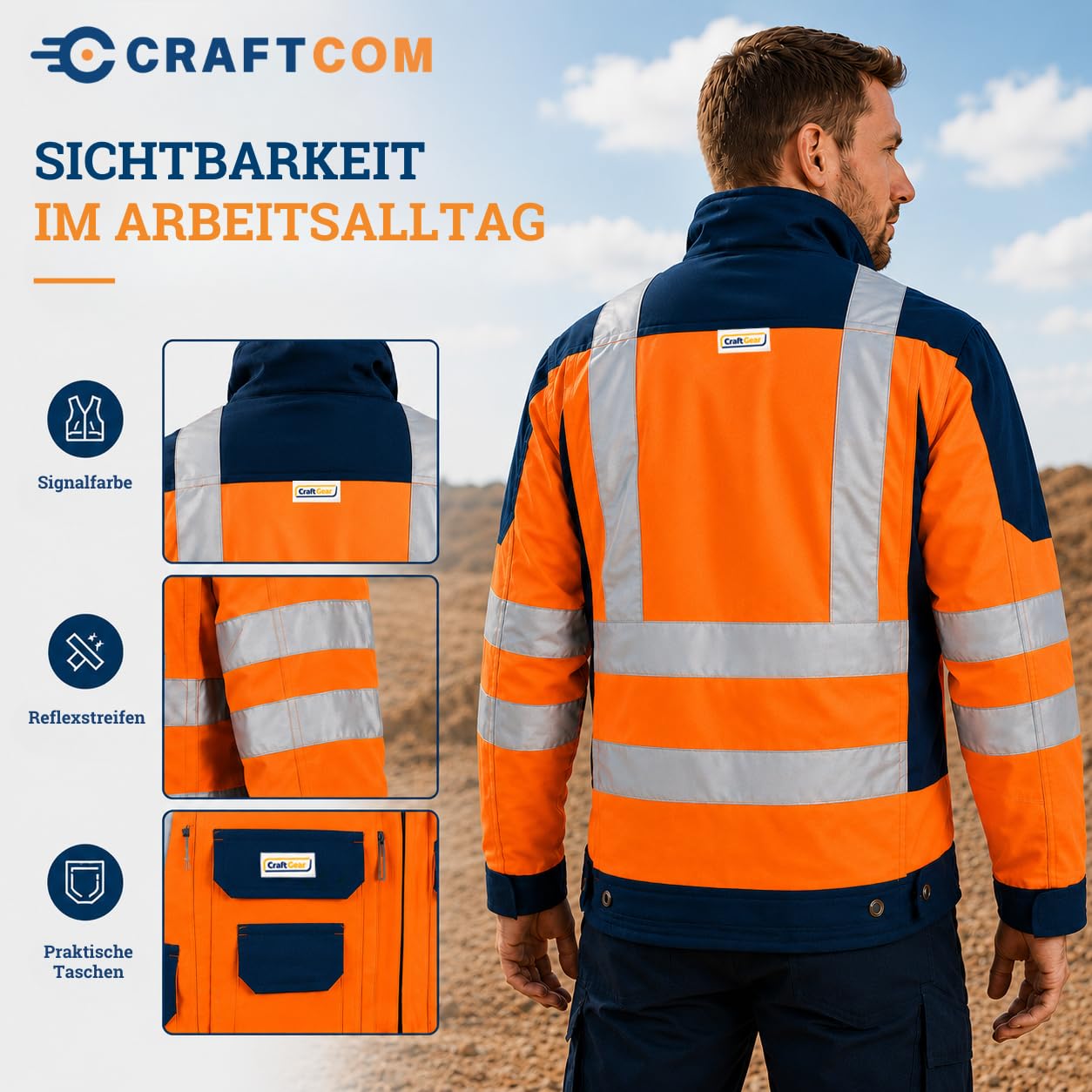 Generisch CraftGear Arbeitsjacke Herren Herbst - Reflektierende Jacke Arbeitskleidung Arbeitsjacke Männer Warnschutzjacke