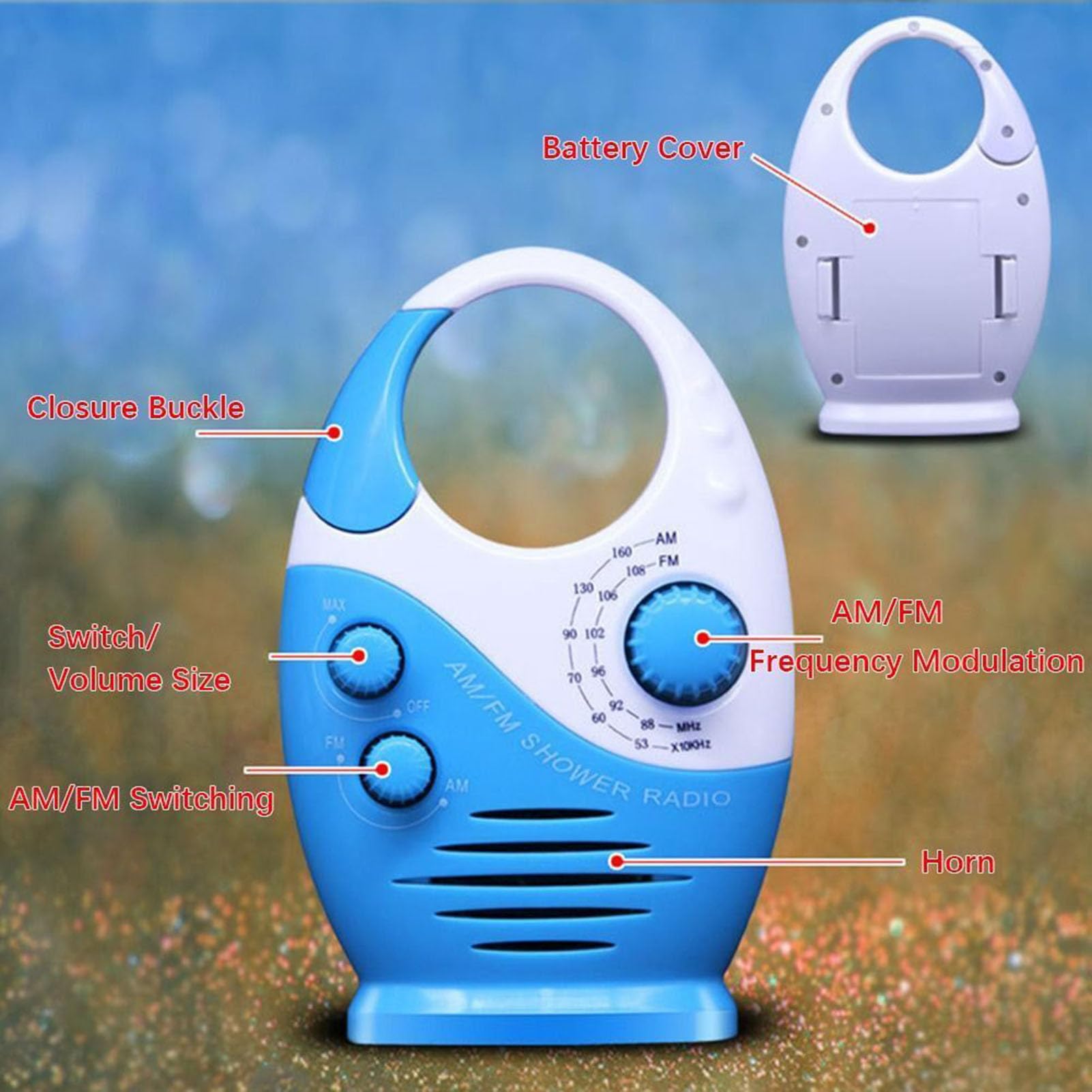 Kazuko Mini Radio a Batteria Portatile Altoparlante Leggero per Doccia Bagno Spiaggia