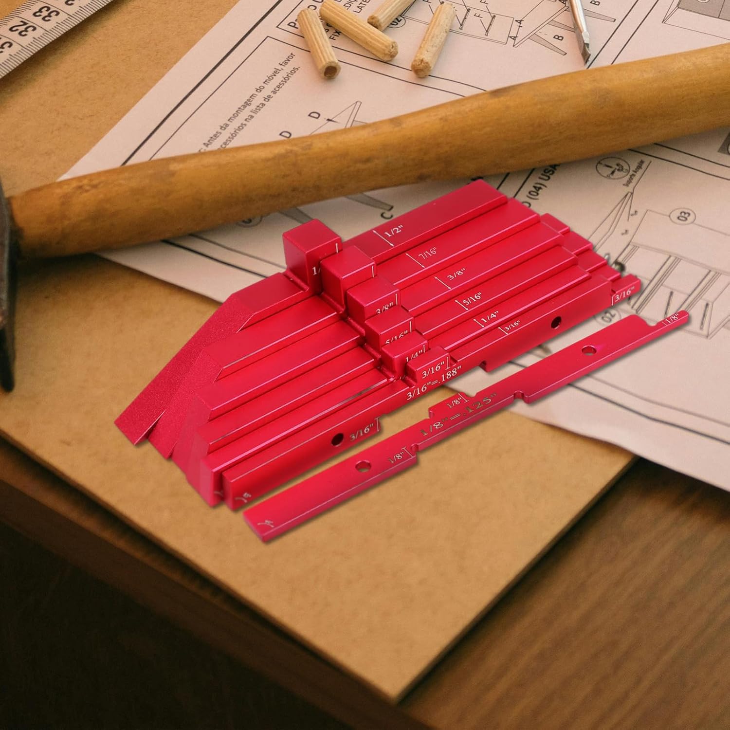 7pcs Woodworking Setup Blocks Aluminum Gauge Blocks for Router Table Adjustable Height Measuring Ruler