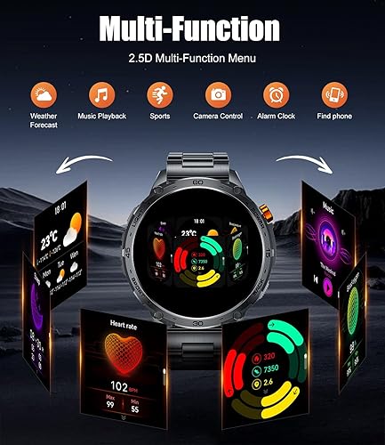 Miniatura 7 de LIGE Reloj inteligente militar para hombre, 730 mAh1.75 pulgadas, pantalla táctil HD AMOLED, con linterna LED para Android iOS, rastreador de