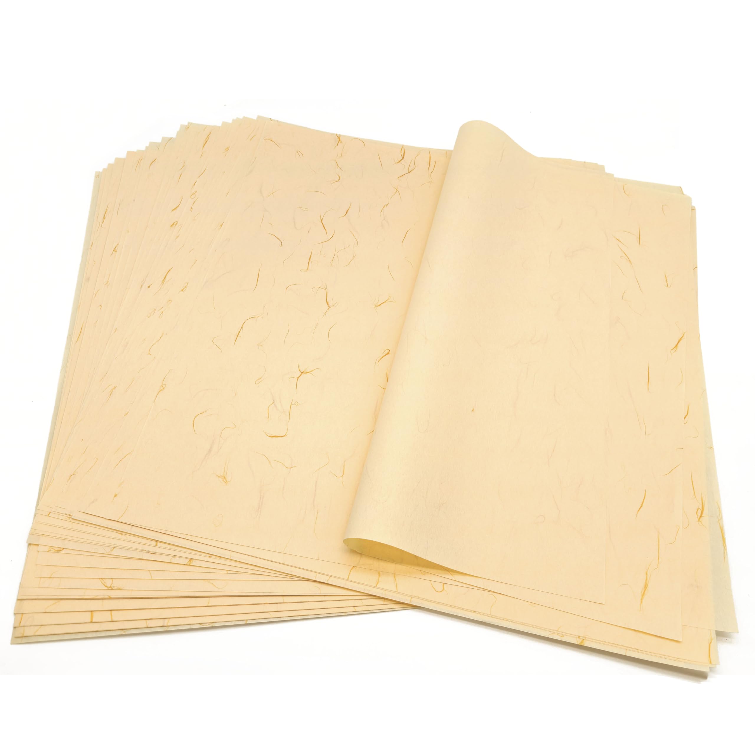 MLNSUNNY 50-Sheet Gold Thread Art Washi Paper Set: 15.75x15.75 Inches, Rice Paper for DIY Crafts, Painting, Origami, Mixed Media, Card & Diary Decor