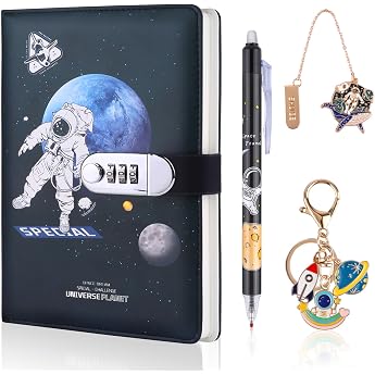 Diary with Lock A5 for Boys 240 Pages Leather Diary with Code Notebook Children with Pen Keyring Bookmark Holder Back to School Birthday Gifts for Teenagers