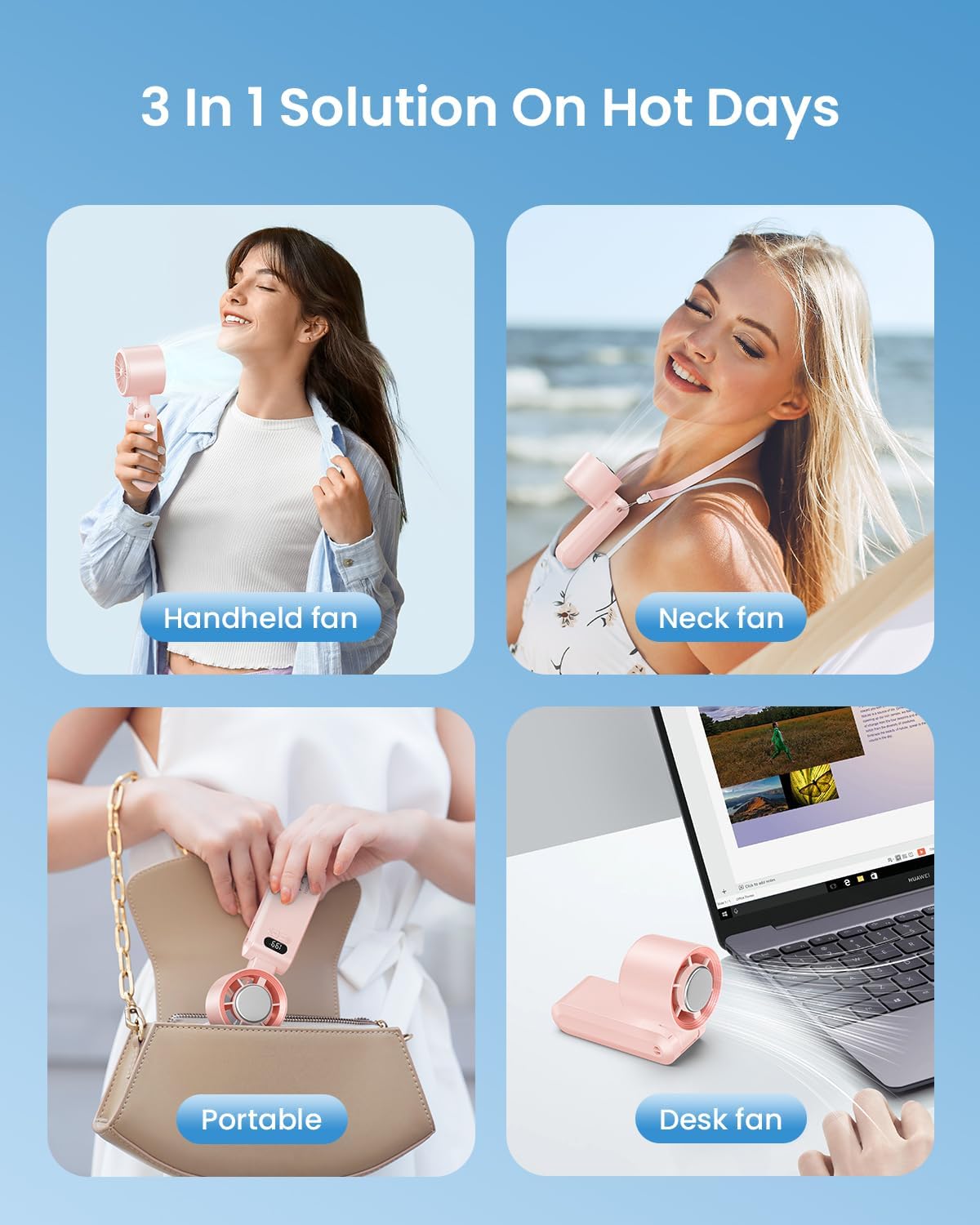 Kimguard 2 Pack Handheld Portable Turbo Fan with Ice Cooler, Speed (1-199) 5500mAh*2 Rechargeable Personal Fan,[20H Cooling Time] Mini Yet Powerful, Small Pocket Fans for Travel/Outdoor/Office, Pink