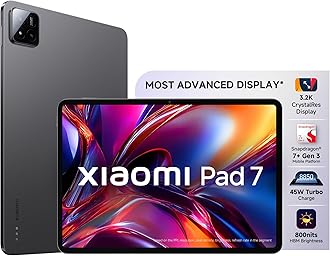 - XIAOMI Pad 7 |Qualcomm Snapdragon 7+ Gen 3 |28.35cm(11.16") Display |8GB, 128GB |3.2K CrystalRes Display |HyperOS 2 |68 Billion+ Colours |Dolby Vision Atmos |Quad Speakers |Wi-Fi 6 |Graphite Grey