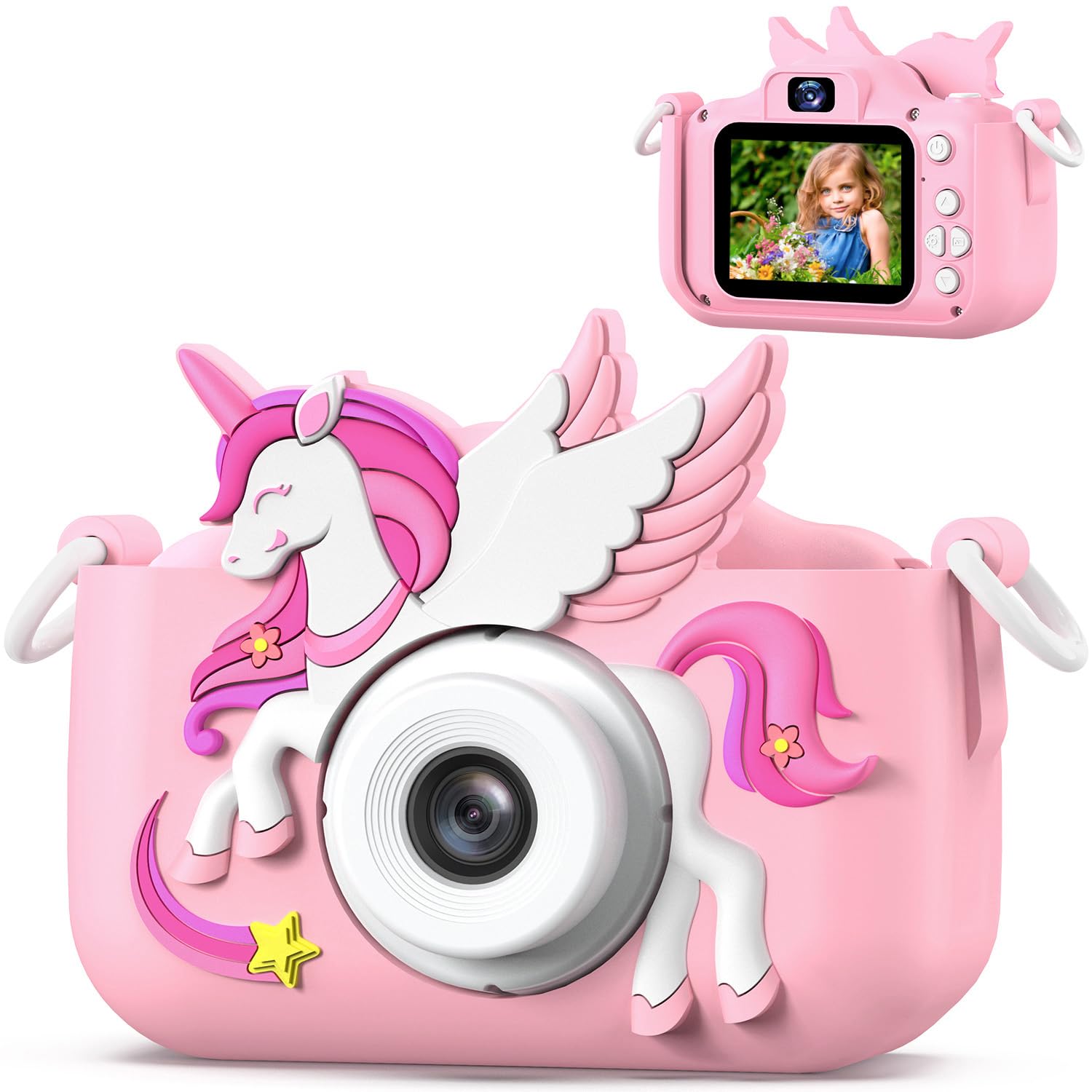 Upgrade Kids Camera for Boys Girls, Toddler Digital Selfie Camera with Cute Protective Cover and SD Card, Christmas Birthday Gifts Toys for 3 4 5 6 7 8 9 10 11 12 Years Old Little Girls and Boys