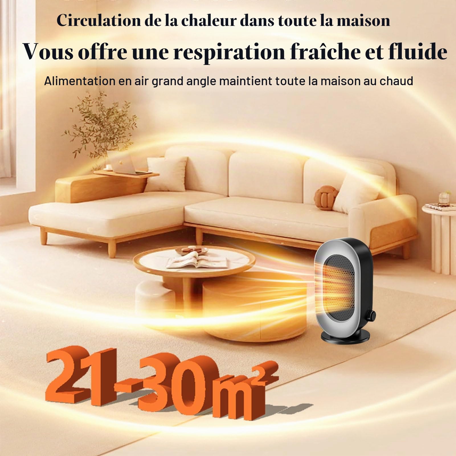 Radiateur Soufflant électrique Chauffage d'appoint 600W Avec 3 Modes en céramique PTC avec thermostat économie d'énergie Portable Silencieux protection anti-surchauffe et anti-basculement Noir