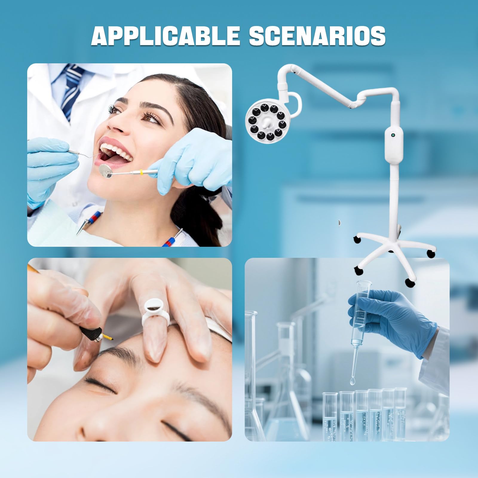 Lámpara móvil LED sin Sombras, Lámpara de Examen móvil, con 5 Ruedas giratorias, Plegado y rotación Flexible, para iluminación Auxiliar en hospitales, clínicas dentales