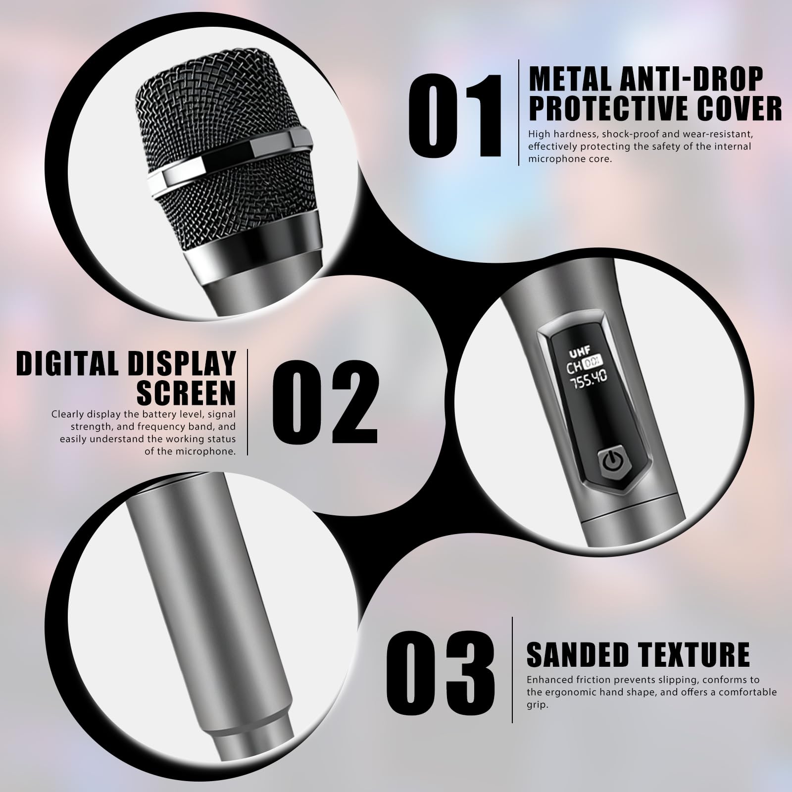 Kabelloses Mikrofon, Wiederaufladbares Funkmikrofon, Dual-Handmikrofon mit USB-C, Mikrofon Kabellos, UHF Kabelloses Mikrofonsystem Plug-and-Play für Karaoke DJ Reden Partys Bühne Hochzeiten(Grau)