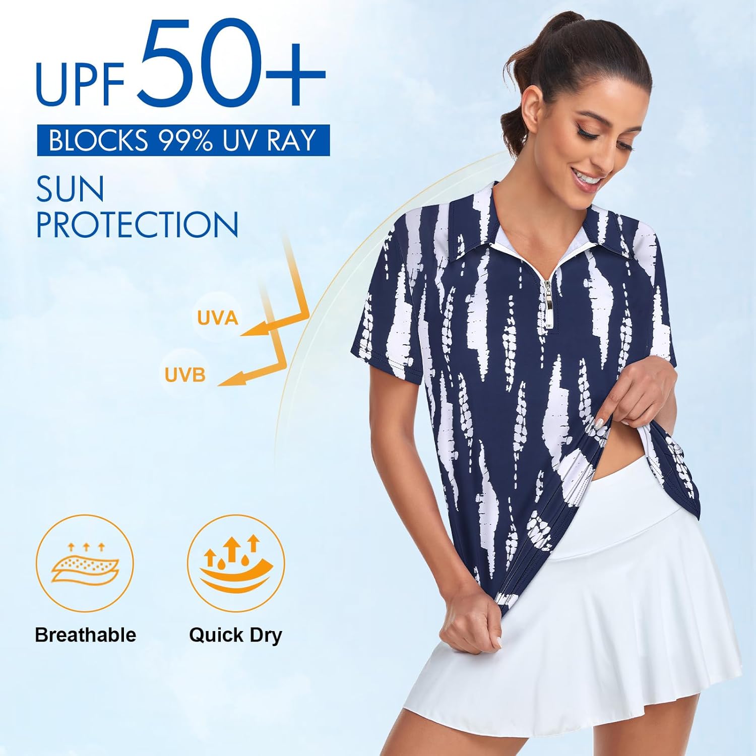 Tanst Sky Women's Golf Polo Shirts Short Sleeve Quarter Zip Pullover Moisture Wicking Workout Tops - Image 3