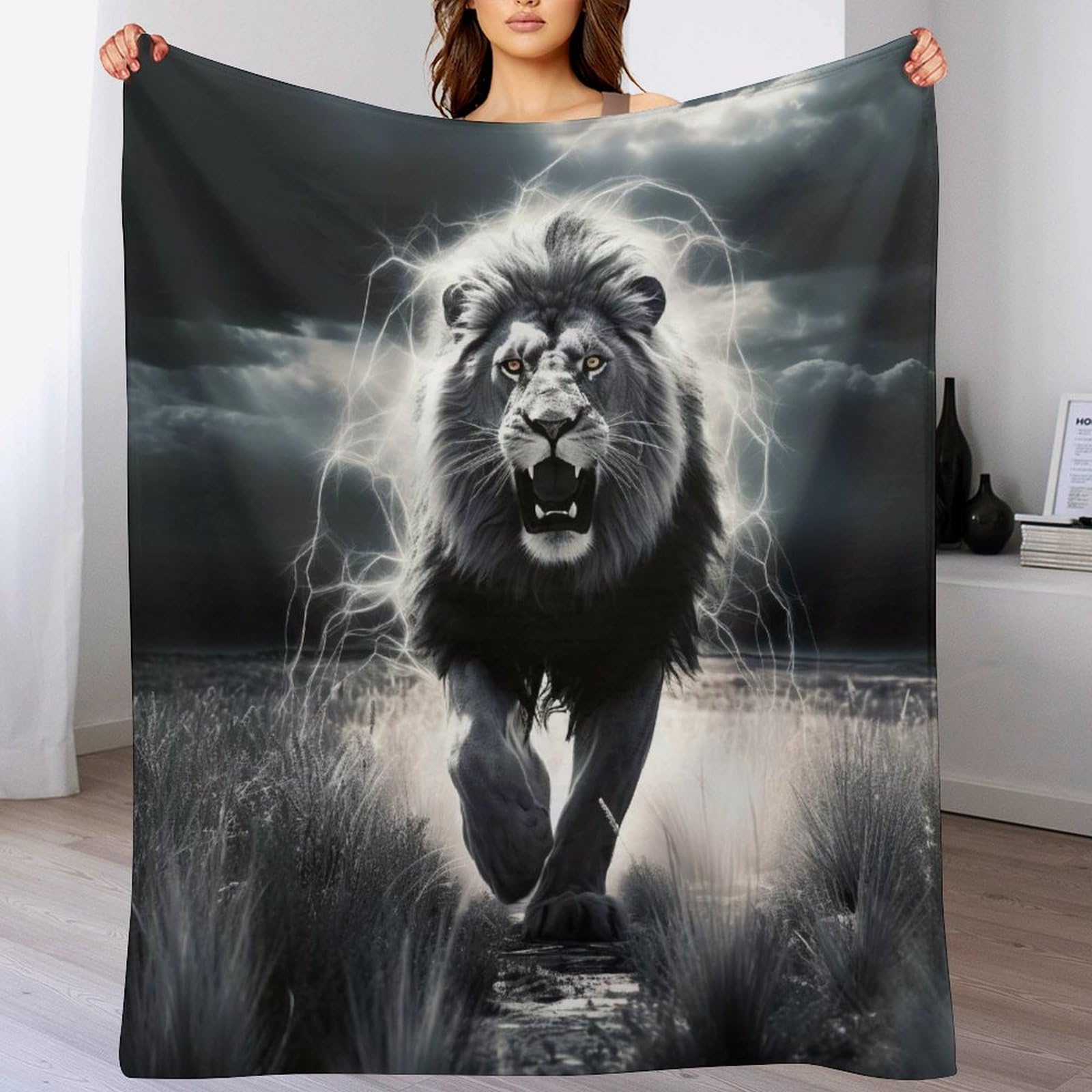 Couverture lion plaid polaire chaud et moelleux 130x180cm pour voyage et salon