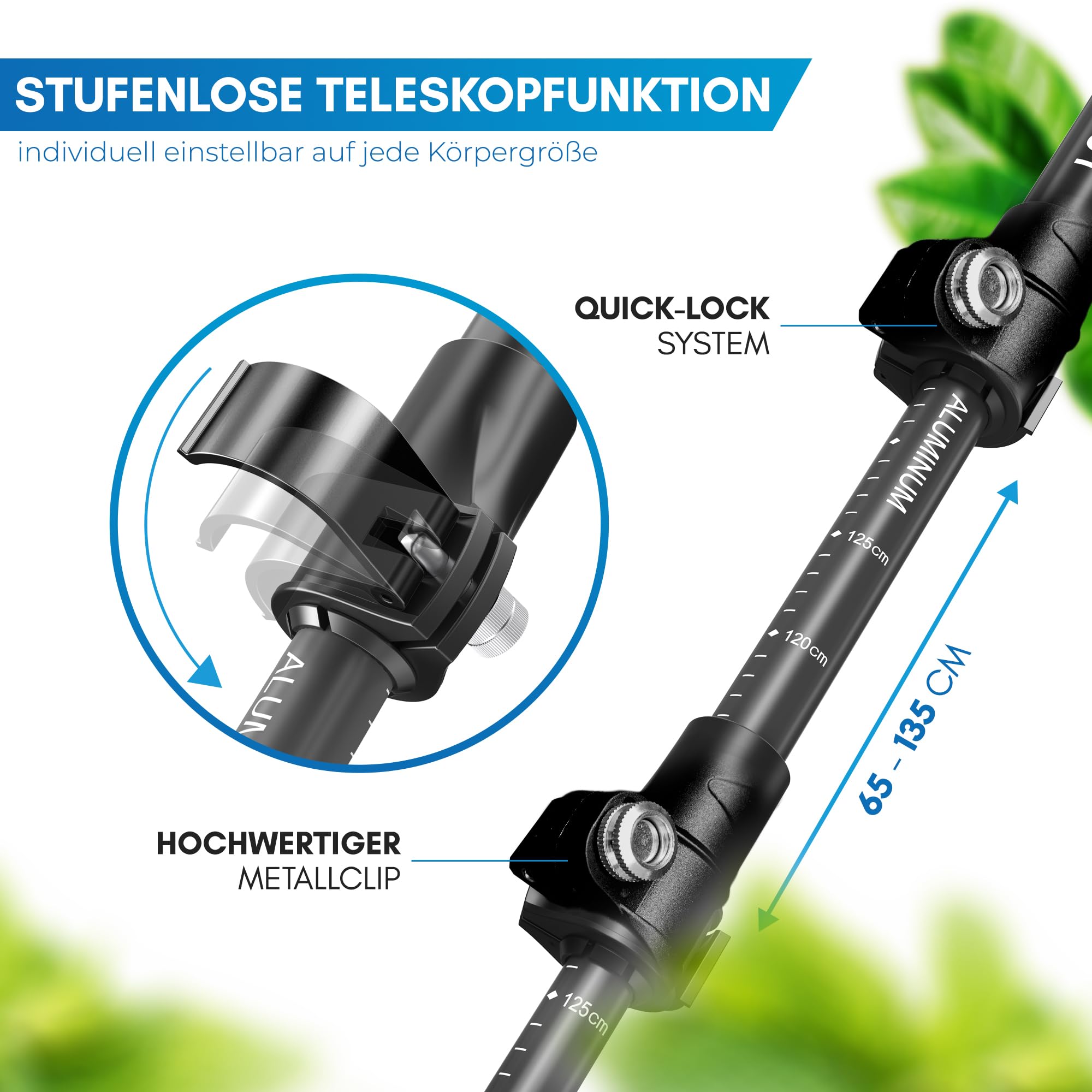 NORDMUT® Wanderstöcke Teleskop aus stabilen Aluminium oder Carbon - Leichte Nordic Walking Stöcke Damen und Herren - Komfortable Korkgriffe mit Eva-Schaum Verlängerung