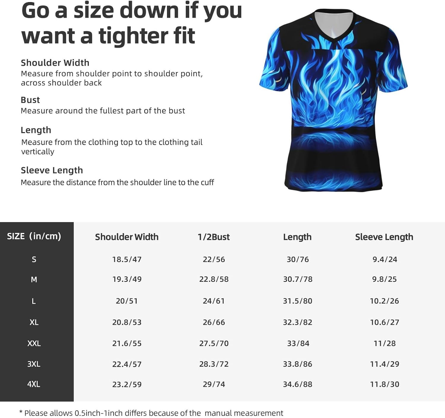 Indigo Flame Print Rugby Football Jersey for Men, Comfortable V-Neck Loose Fit Top for Team Sports Athletics