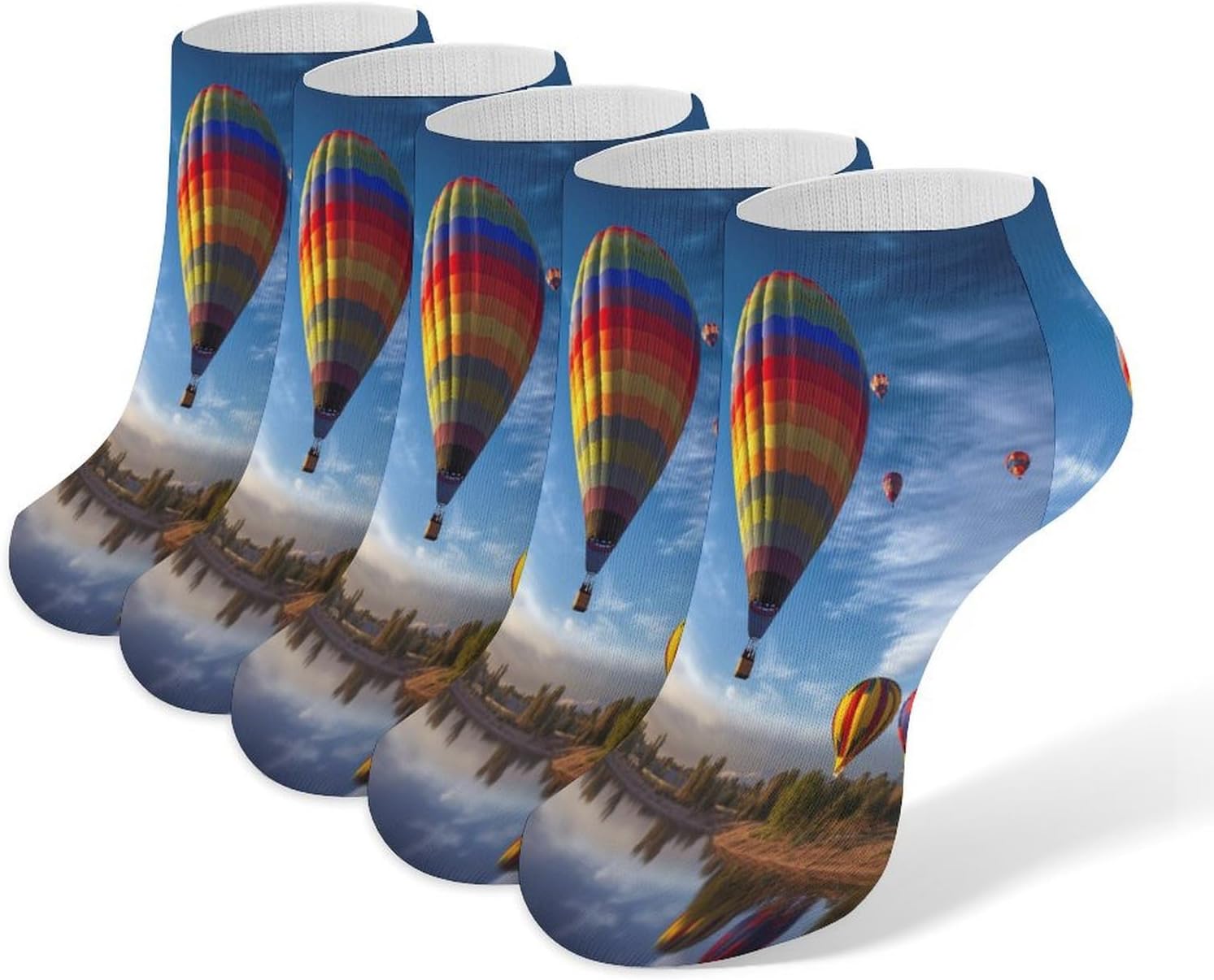 Women's Thin Elastic Socks Low-top Sports Invisible Hot Air Balloon Printed Ankle Socks 5 Pairs Suitable for Travel Commuting Outdoor