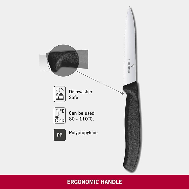 Victorinox VIC-6.7733 Swiss Classic Paring 4" Serrated Spear Point Blade 5/8" Width at Handle Black