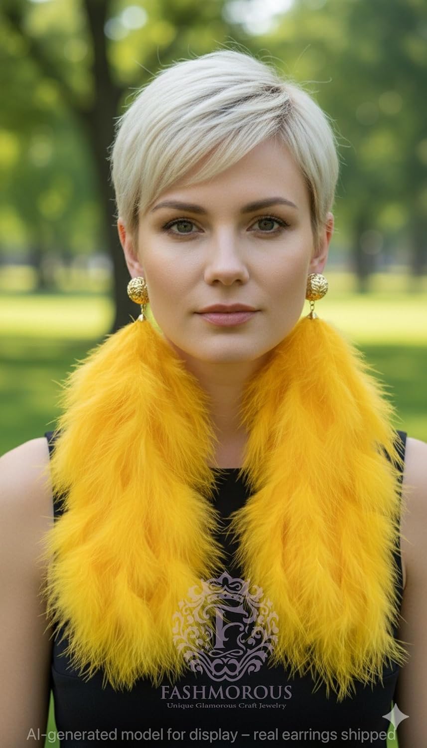 FASHMOROUS Boho Yellow Feather Dangles – Long Lightweight Earrings for Festival or Summer Outfits - Image 4