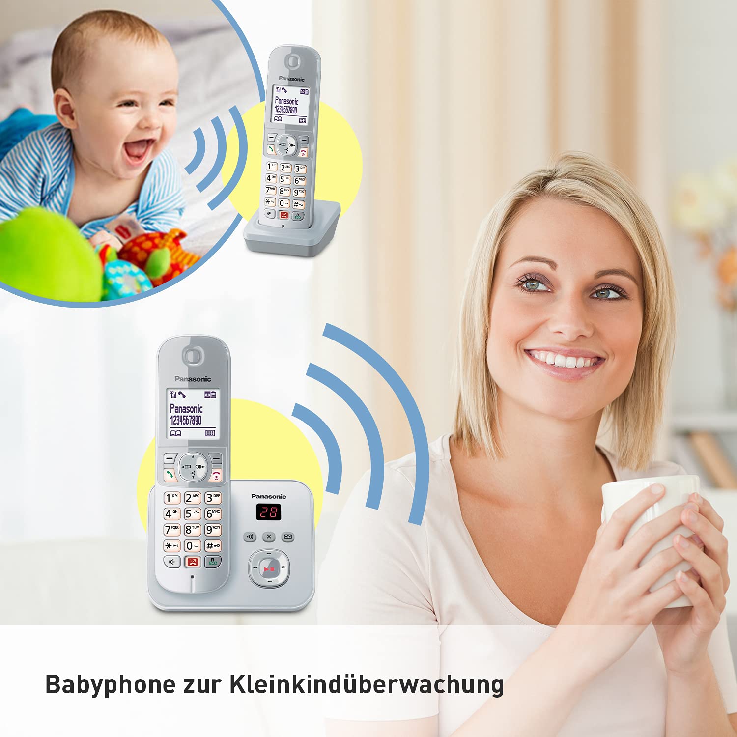 Panasonic KX-TG6862GS - Teléfono inalámbrico con 2 receptores y contestador automático (bloquear hasta 1000 números de teléfono, tamaño de fuente, altavoz fuerte, manos libres dúplex), plata perla — view 7