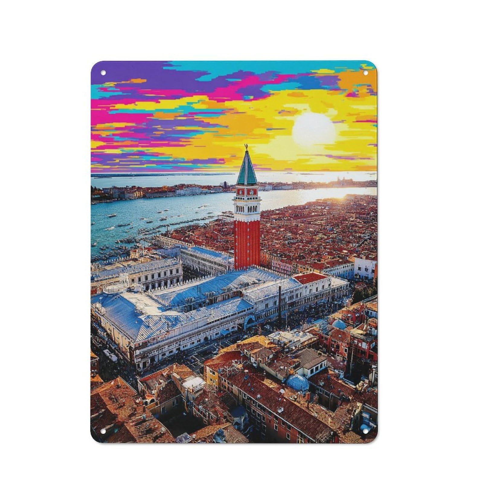 Junmoney Vibrant Venice Sunset Tin Wall Plaque 40X30cm With For Man Cave Or Games Room, A New Home Present For Leisure-Room Decor Enthusiasts