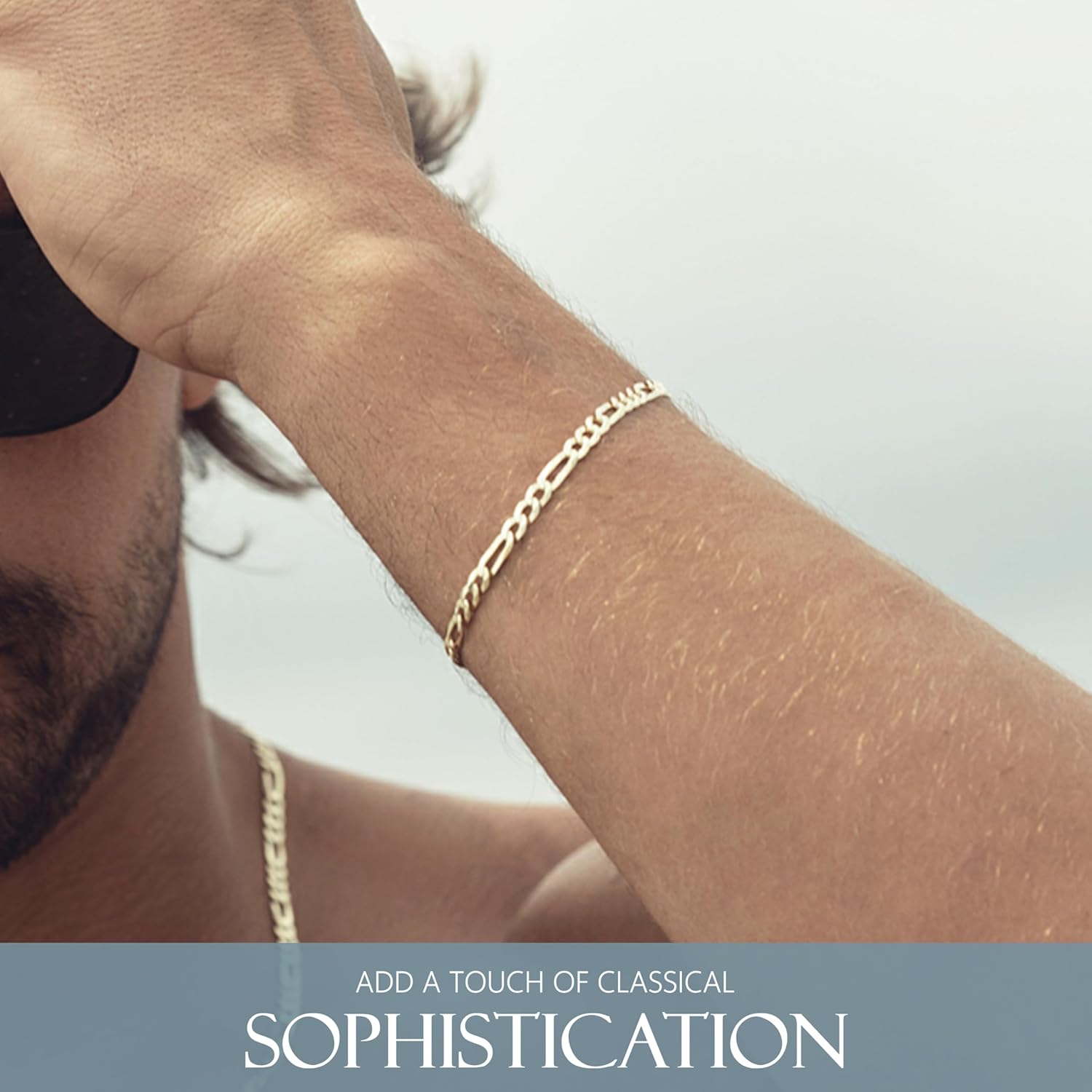 KISPER Mens Gold Bracelet 18K Gold Plated 925 Sterling Silver - 5mm Cuban Link Curb Chain & Figaro Link Bracelets for Men - Sizes 6.5,7,8,9 Inch - Image 2