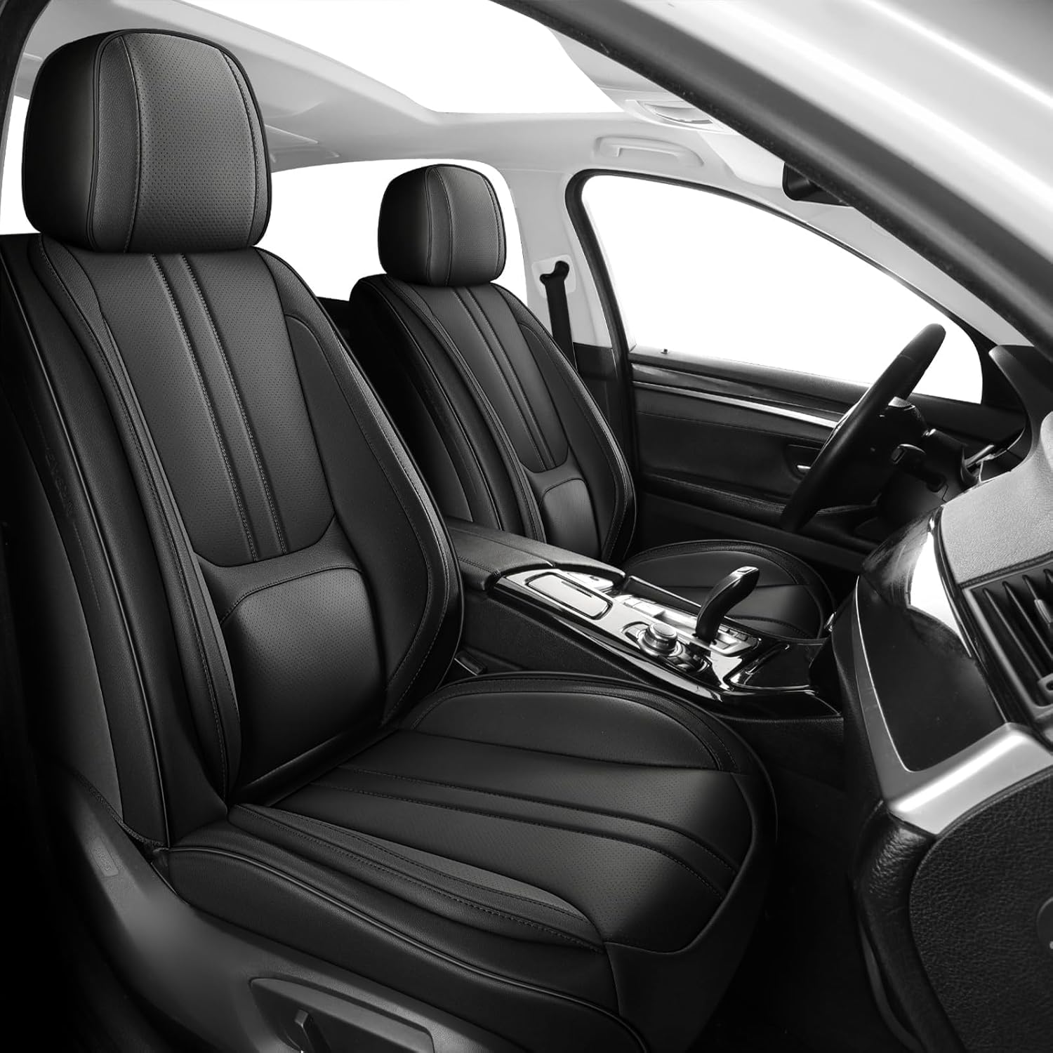 Car Seat Covers Full Set Fit for Chevy/Chevrolet Tahoe 2000-2026,Luxury Faux Leather Seat Covers 5 Seats, Breathable Anti-Slip Seat Protectors with Lumbar Support(Black,Full Set)