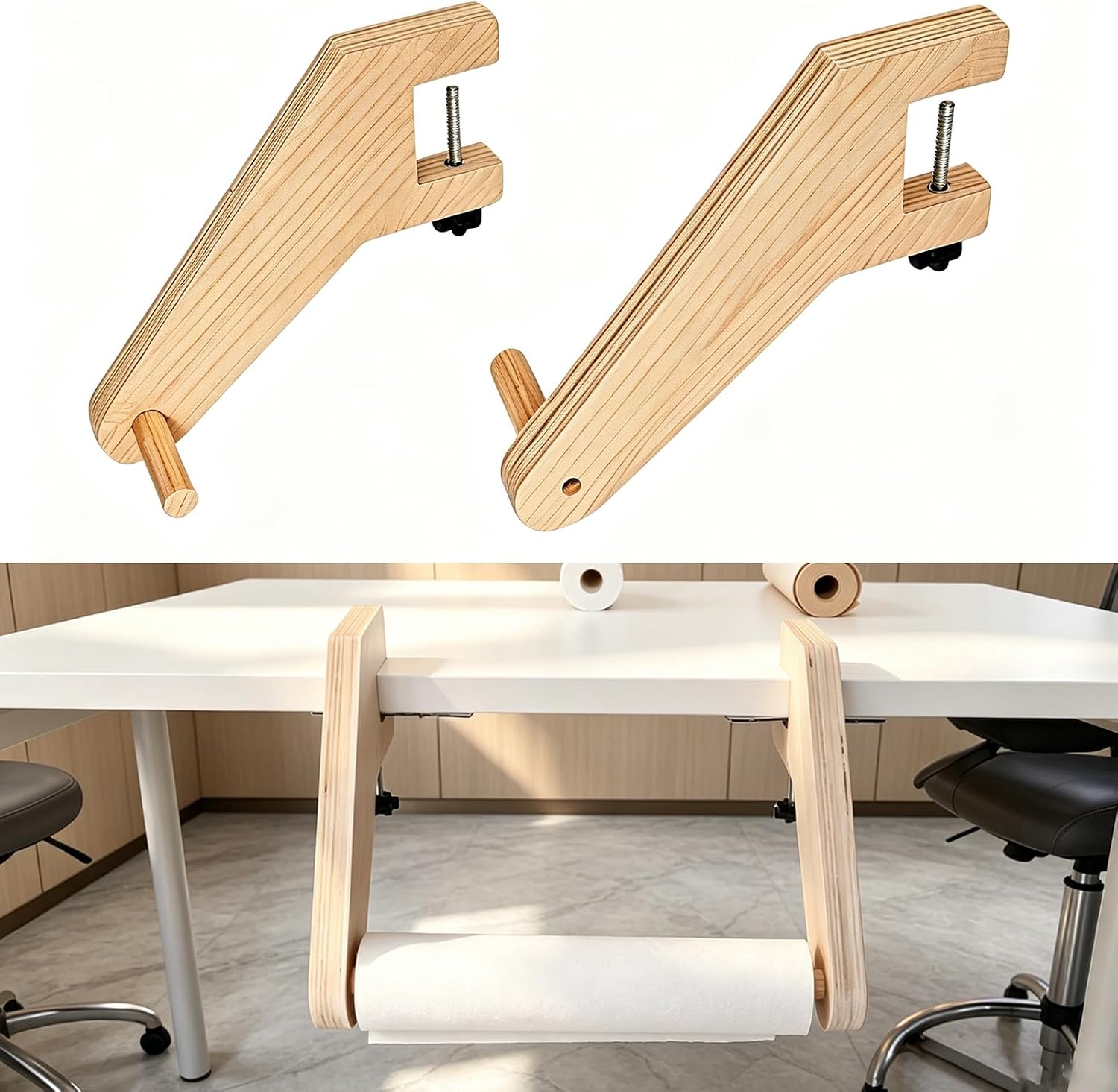 Tabletop Paper Roll Dispenser：Wooden Craft Paper Roll Holder Fits Tables