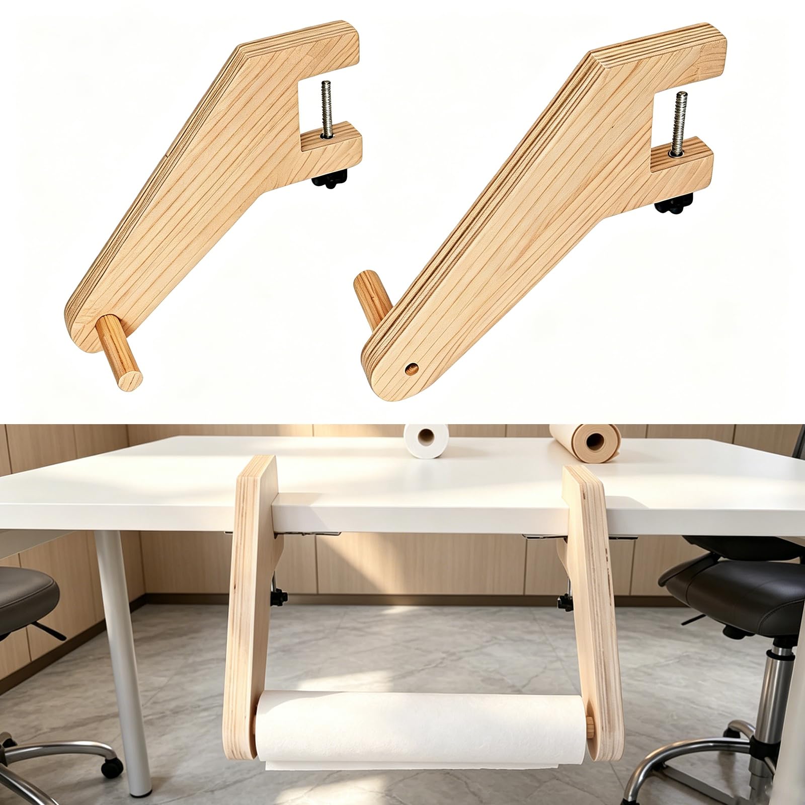 Dispensador de rollos de papel de mesa de 4 a 18 pulgadas: soporte de rollo de papel de madera para manualidades que se adapta a mesas de 0.47 a 1.97 pulgadas y dispensador de rollos de 6.3 pulgadas