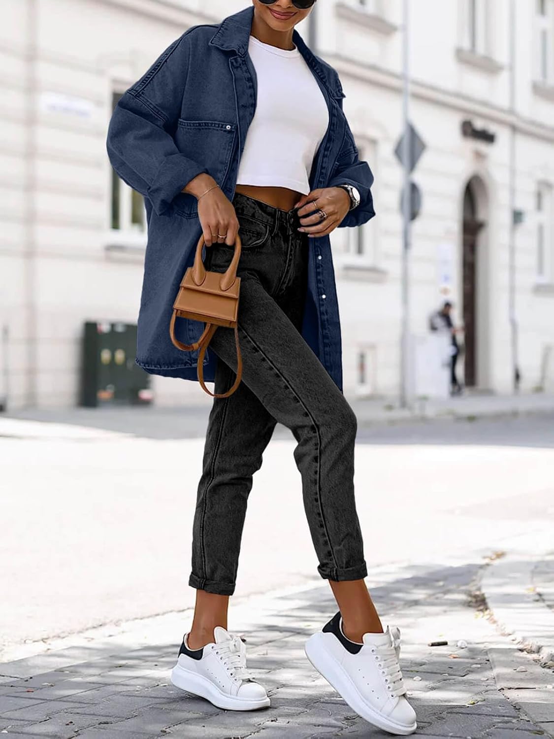 Saodimallsu Women's Oversized Denim Jackets Casual Button Down Long Boyfriend Jean Coats with Pockets - Image 4