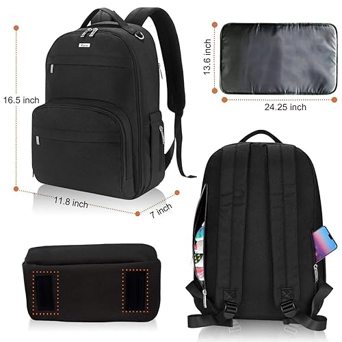 Miniatura 5 de Voova oova - Mochila para pañales multifunción, mochila de viaje para maternidad, cambiador de pañales para bebé, con cambiador y correas para