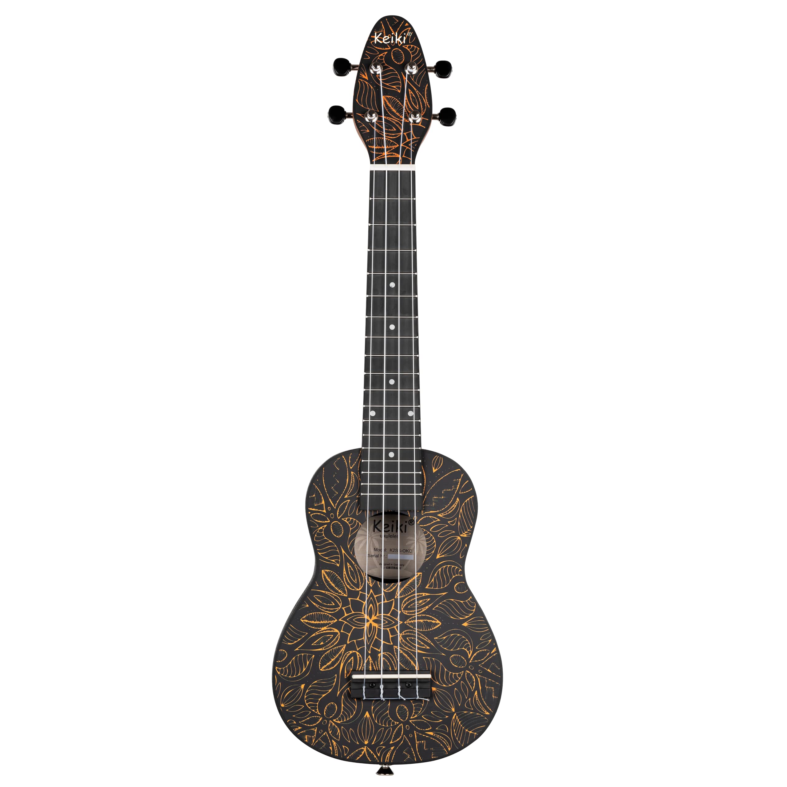 Ortega Guitars Ukulélé Soprano Super Scale Acoustique – Série Keiki K2 – Accessoires Inclus – Agathis / ABS, Kaléidoscope Orange (K2SS-OKC)