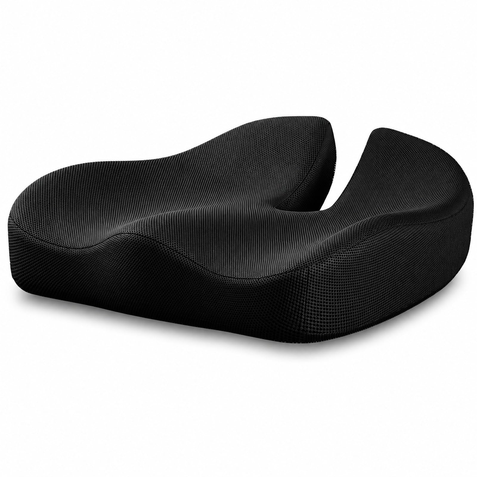 GOOGO Extra Large Coccyx Cushion, Ergonomic Memory Foam Seat Cushion for Tailbone Pain Relief, with Contoured Support, Breathable Cover and Non-Slip Bottom, for Office Chair, Car Seat, Home (Black)