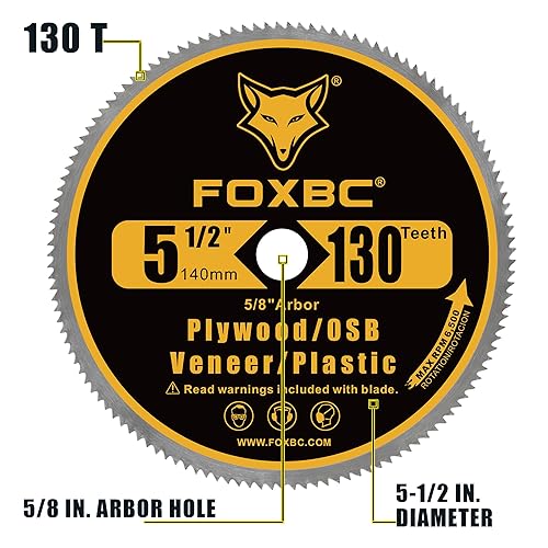 Vista 3 de FOXBC Hoja de Sierra Circular de 5-1/2 Pulgadas con 130 Dientes para Cortar Madera Contrachapada, Chapa, OSB, Plástico con Eje de 5/8 Pulgadas