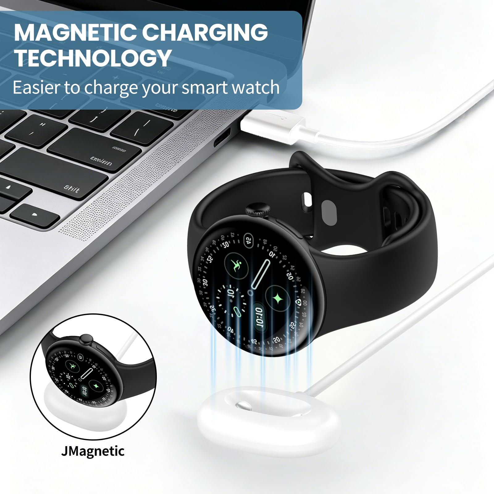 Cavo di ricarica magnetico USB A e tipo C per caricabatterie smart watch Google Pixel Watch 4, cavo di ricarica rapida da 1 m (confezione da 2)