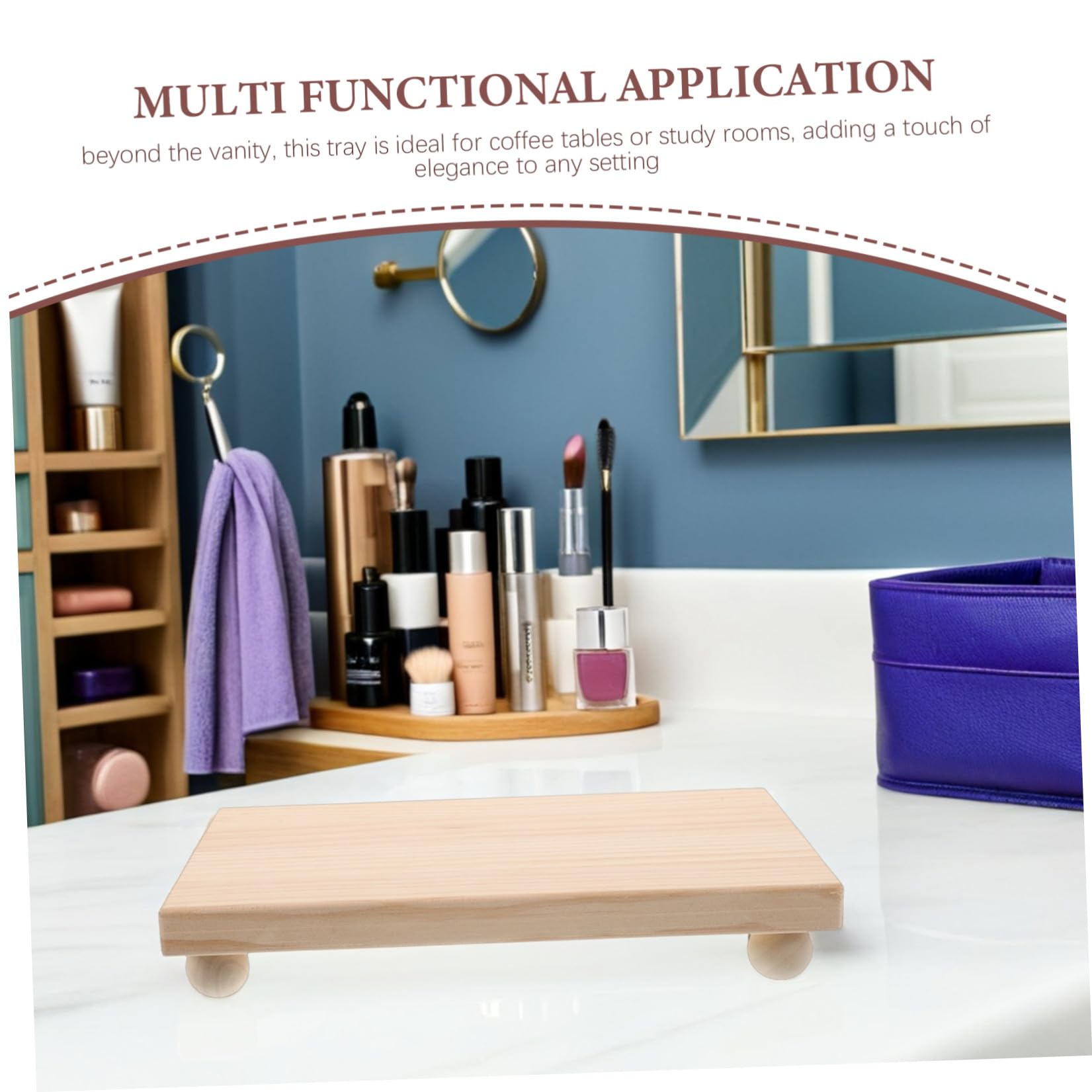 BESPORTBLE Vassoio Rettangolare Organizer Decorativo in Legno Beige per Profumi e Cosmetici per Vanità Funzione di Raccolta, per Bagno e